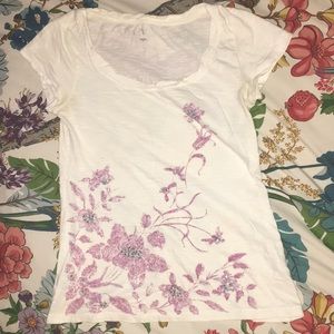 Cream floral beaded t shirt